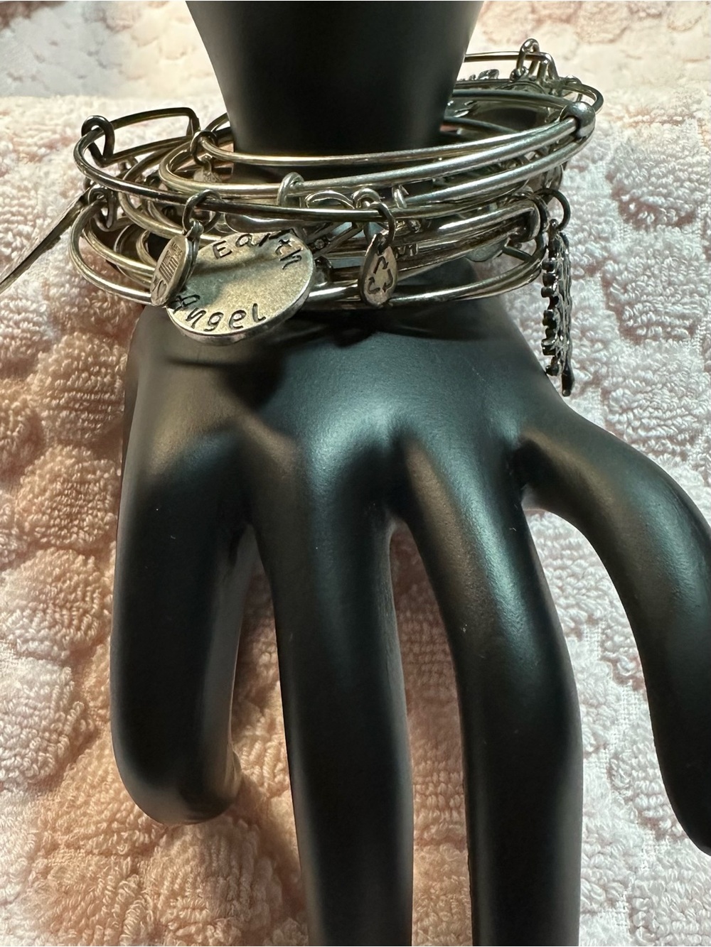 Lot of 9 Alex and Ani Expandable Wire Bangle Bracelets Silver Tone Stack